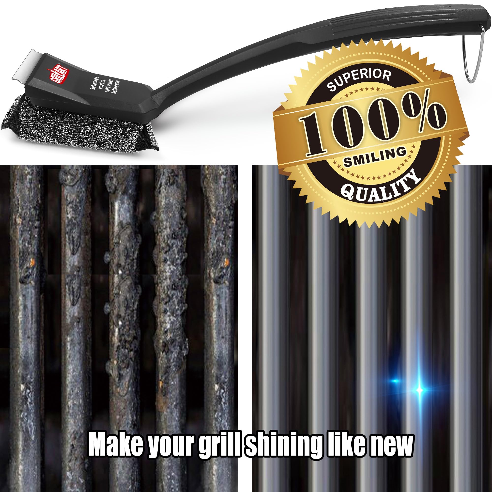 GRILLART Grill Brush Bristle Free, SteamWizards [Safe & Efficient] Grill Cleaner Brush for All Grill Grates, Replaceable Pad BBQ Grill Brush for Outdoor Grill, Grill Accessories, Gifts for Men/Dad