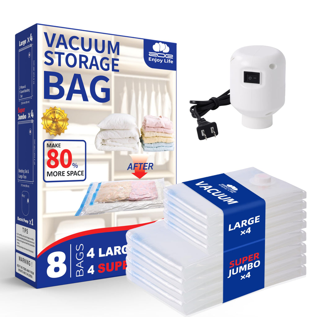 ZoeEnjoyLife Vacuum Storage Bags with Electric Pump 8 Pack Jumbo Size