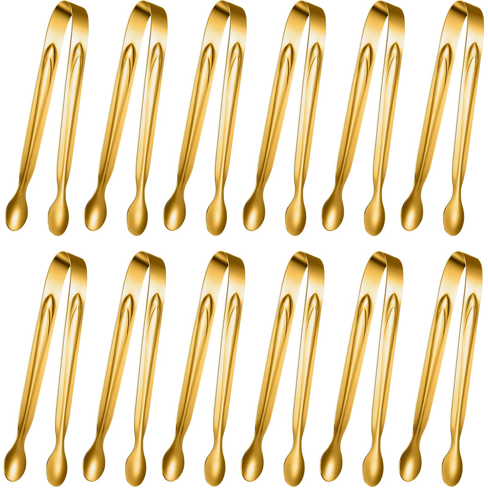 Gejoy 12 Pieces Mini Tongs Stainless Steel Small Sugar Serving Tongs for Charcuterie Board Appetizers Dessert Serving Food Tiny Party Danish Candy(6 Inch,Gold)