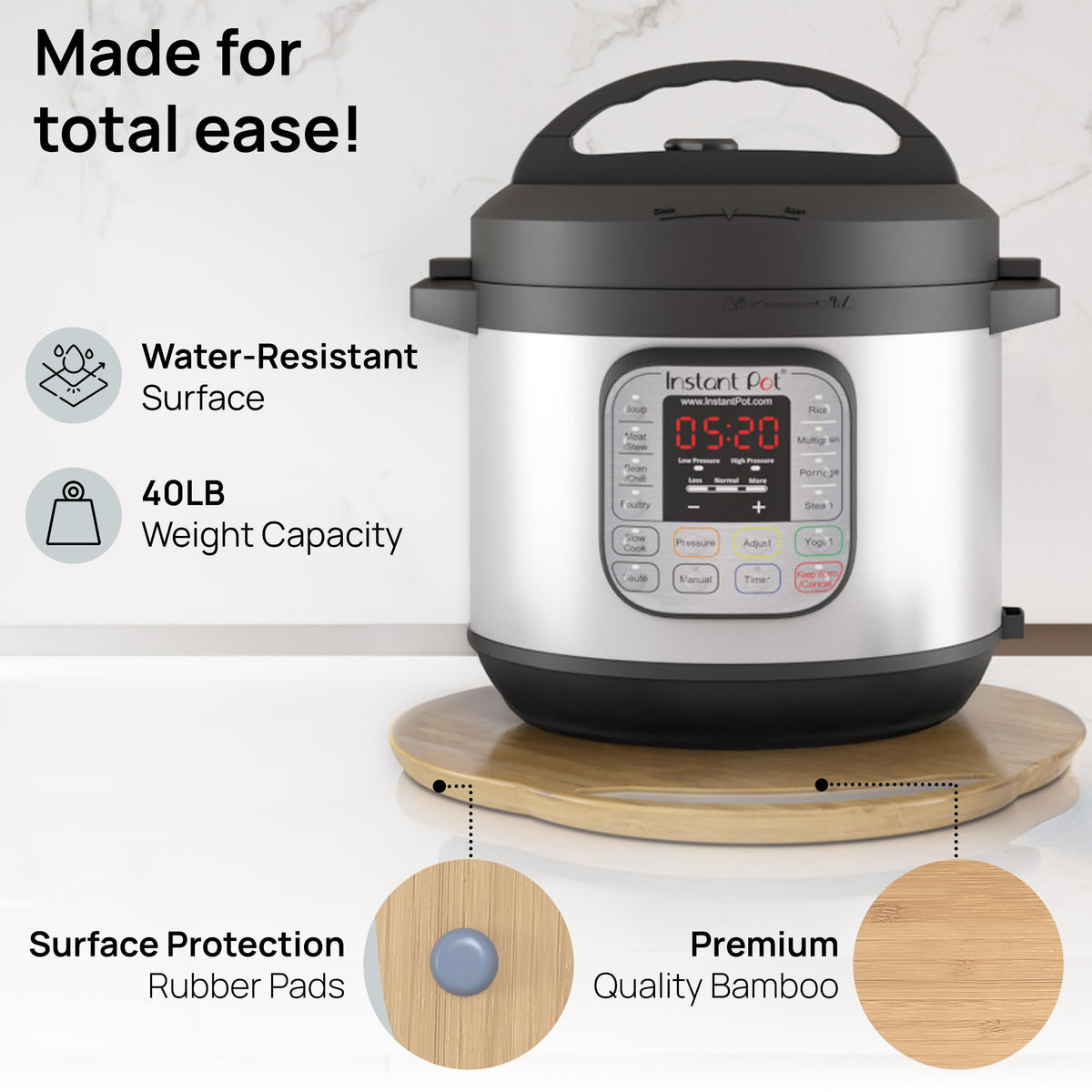 Ibyx Elegant Round Sliding Tray Compatible with Ninja Crispi Air Fryer and Instant Pot - Sturdy, Slides Easily from Under The Cabinet (Black, 13”)