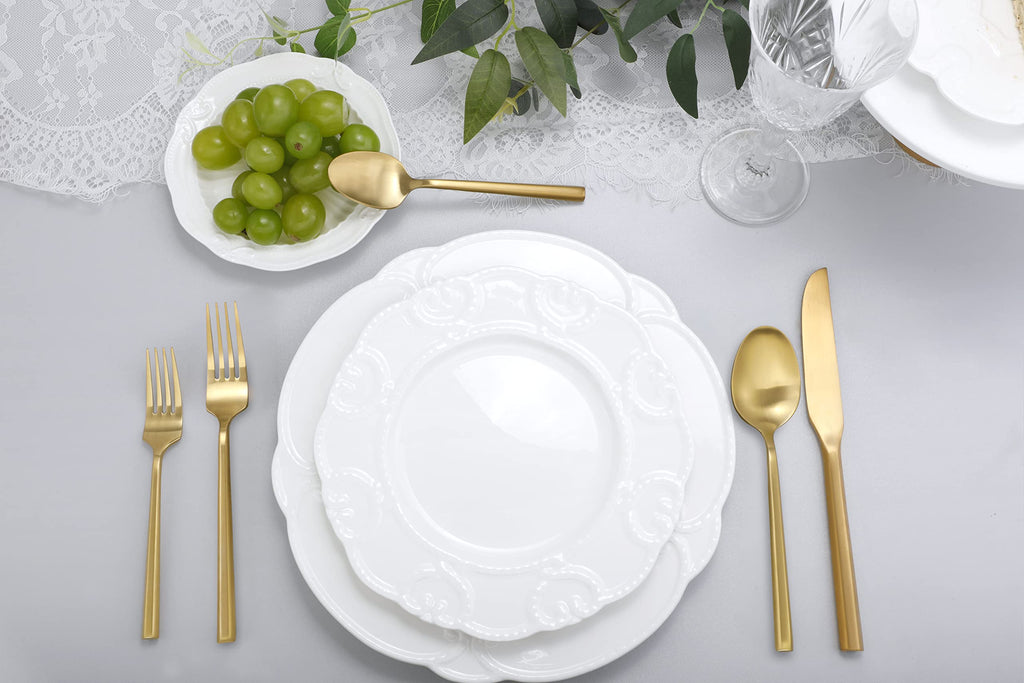 DEACORY Silverware Set Flatware Set Matte Gold Cutlery Set Brushed Brass Heavy Hexagon Handle Stainless Steel 40 Pieces Dishwasher Safe Service for 8