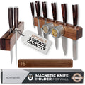 Walnut 16 inch Magnetic Knife Holder for Wall with 2x Storage & Charming Wood - Knife Magnetic Strip, Under Cabinet Magnet Knives Storage - Magnet Strip Rack Kitchen Utensil Holder Organizer Tool
