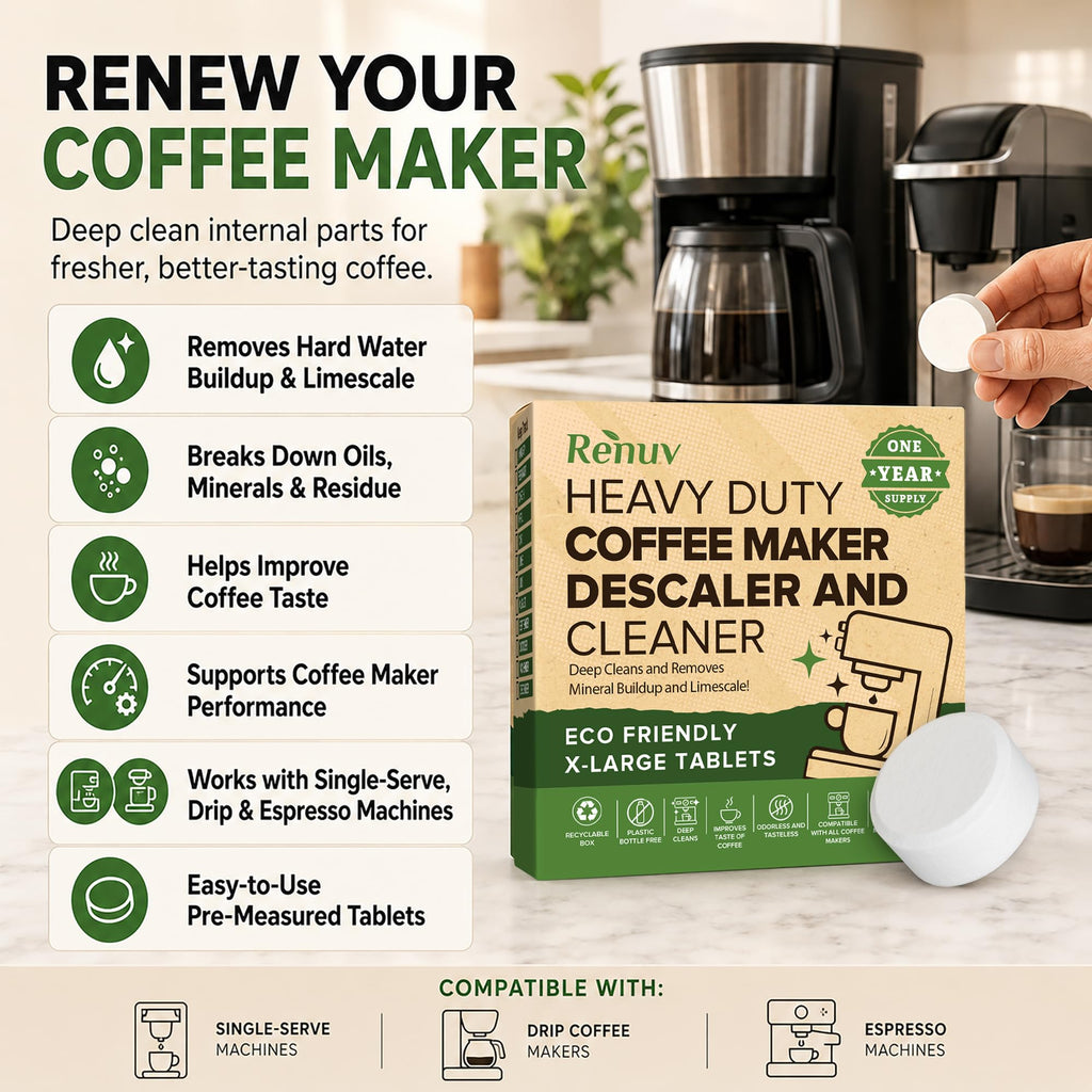 Renuv® Coffee Maker Cleaner & Descaler Tablets, 12 Uses