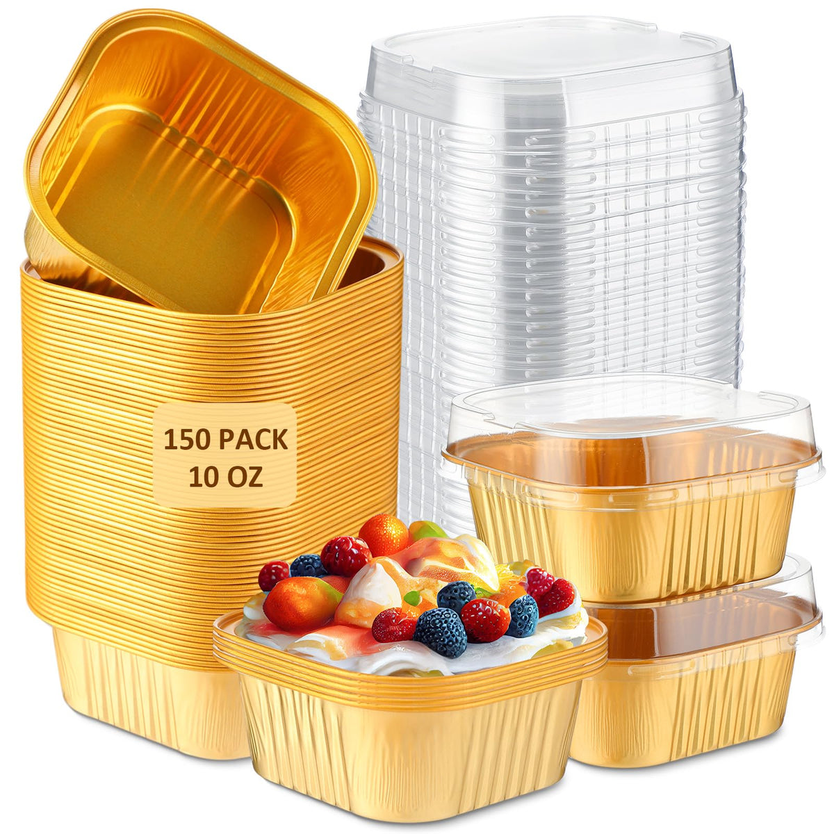 Aoriher 150 Pcs 10 oz Mini Cake Pans with Lids Sky Blue