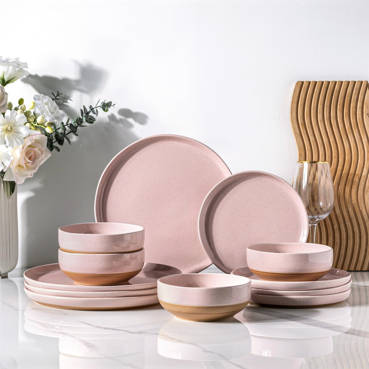 AmorArc Dinnerware Sets for 8, 24 Pieces Ceramic Plates and Bowls Set
