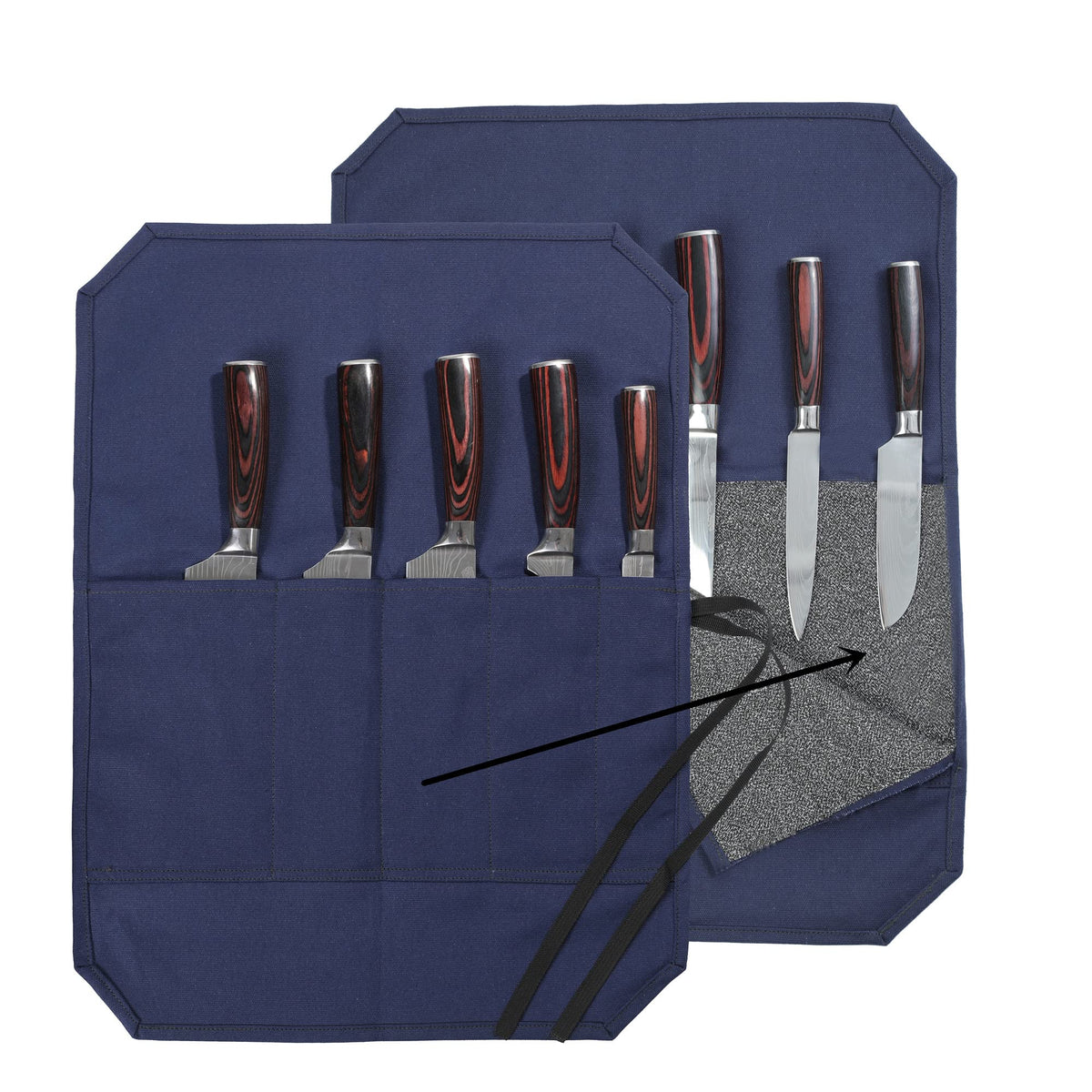 Chef's Knife Bag With 5 Slots, Wax Canvas Knife roll with Professional Anti Cutting Fabric Inside (Blue)