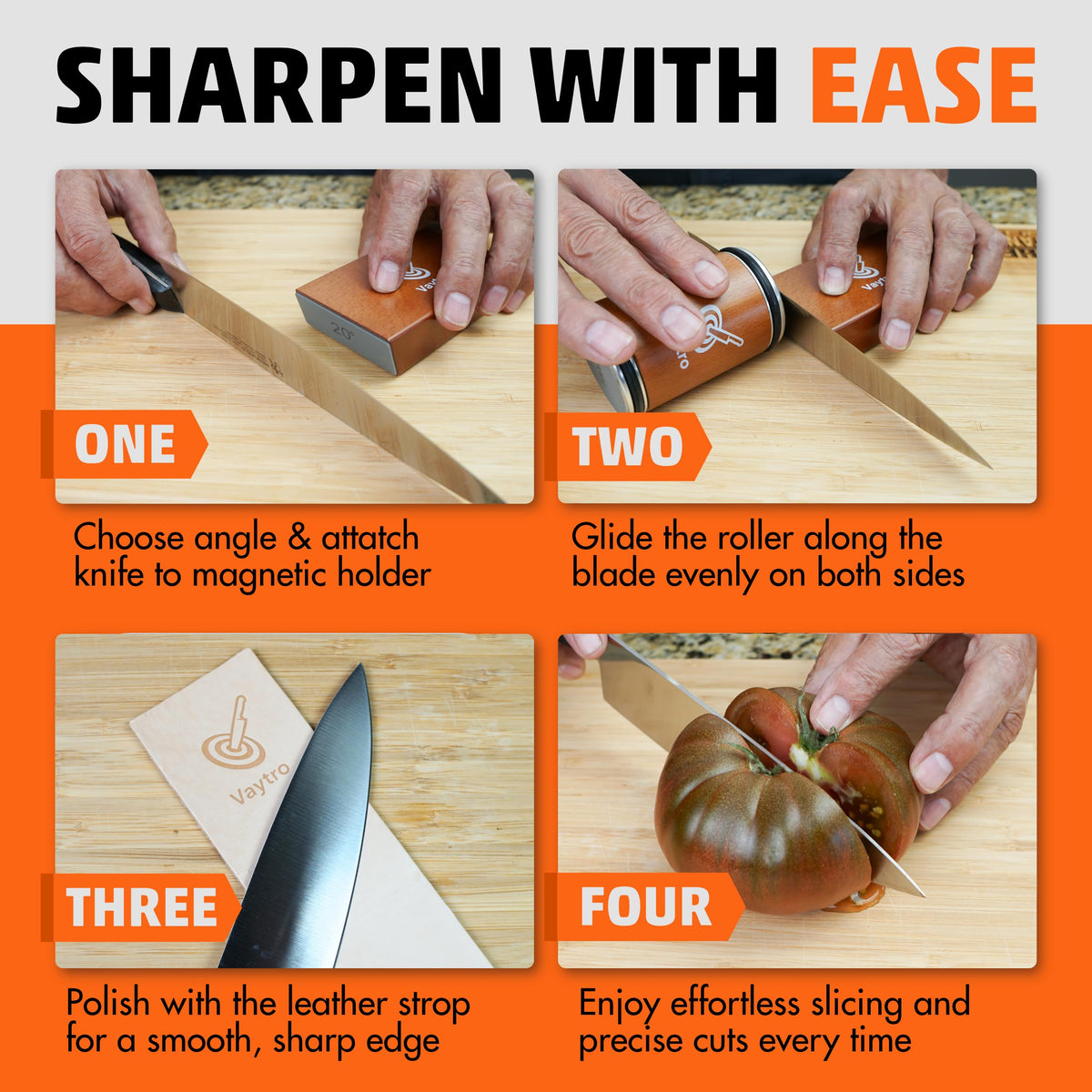 Rolling Knife Sharpener Kit – Manual Kitchen Knife Sharpening Stone System with #400 & #1000 Grit, Diamond Sharpening Tool, 15°/20° Guides & Leather Strop