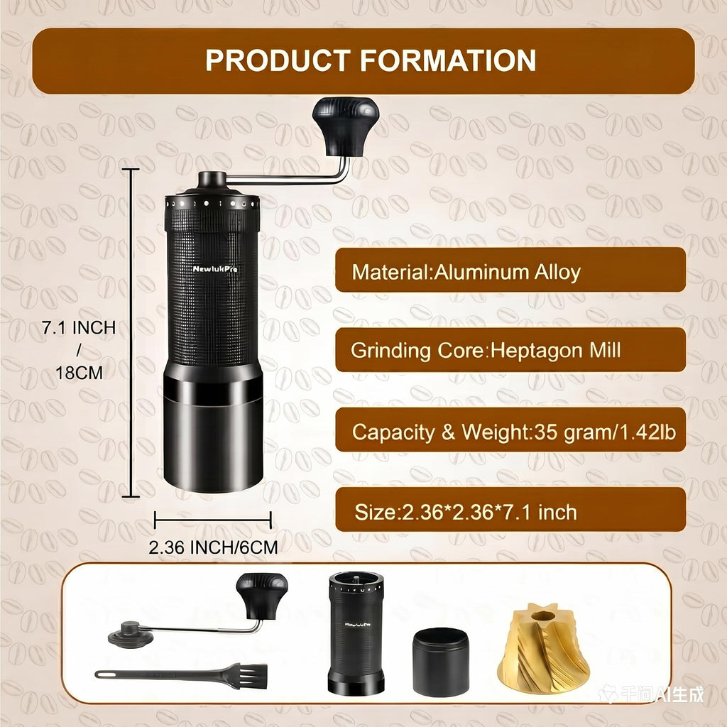NewlukPro M7 Pro Manual Coffee Grinder,Titanium Conical Burr,35g Capacity