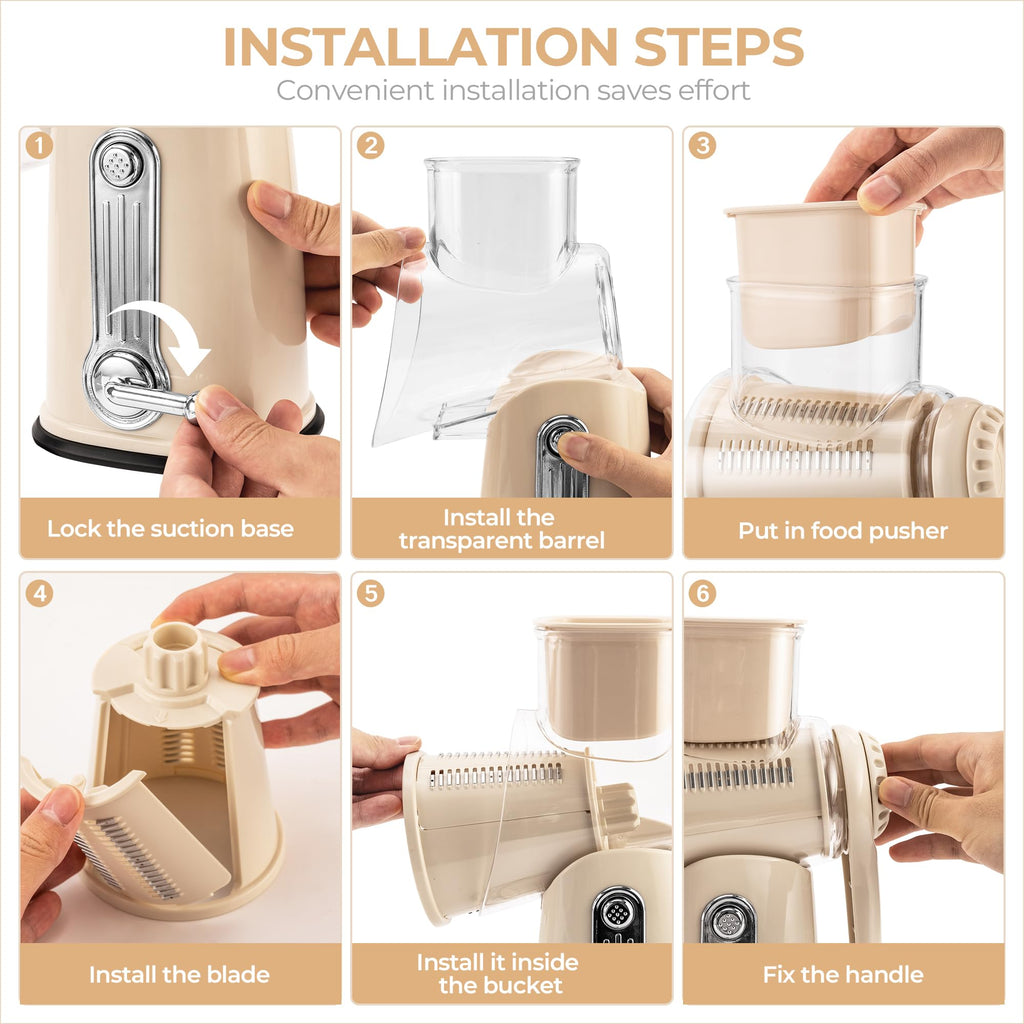 SUSTEAS Rotary Cheese Grater 5 Blades,Kitchen Mandoline Vegetable Slicer