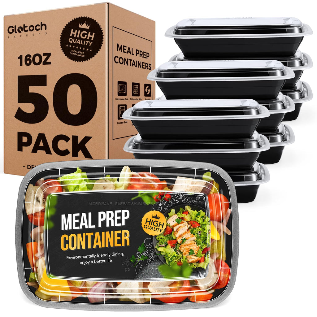 Glotoch Express Meal Prep Containers with Lids 16oz 50 Pack Leakproof