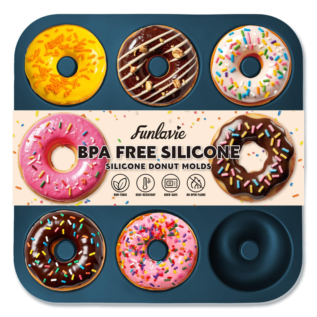 FUNLAVIE Large Silicone Donut Pan for Baking,9 Cavity Non-Stick Food Molds