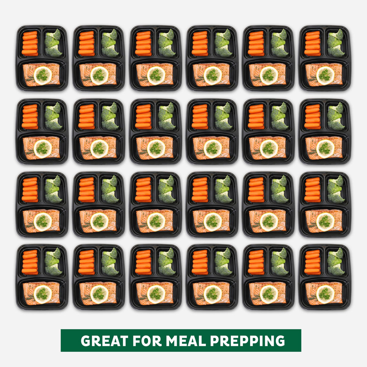 Freshware Meal Prep Containers [150 Pack] 3 Compartment with Lids, Food Storage Containers, Bento Box, BPA Free, Stackable, Microwave/Dishwasher/Freezer Safe (24 oz)