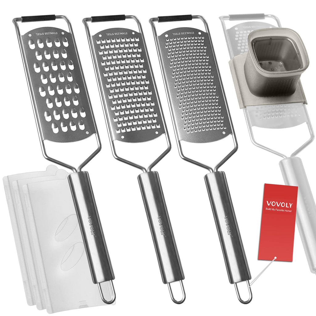 VOVOLY Zester Grater Set, 4 Pack-Fine/Coarse/Extra Coarse/Slider Attachment