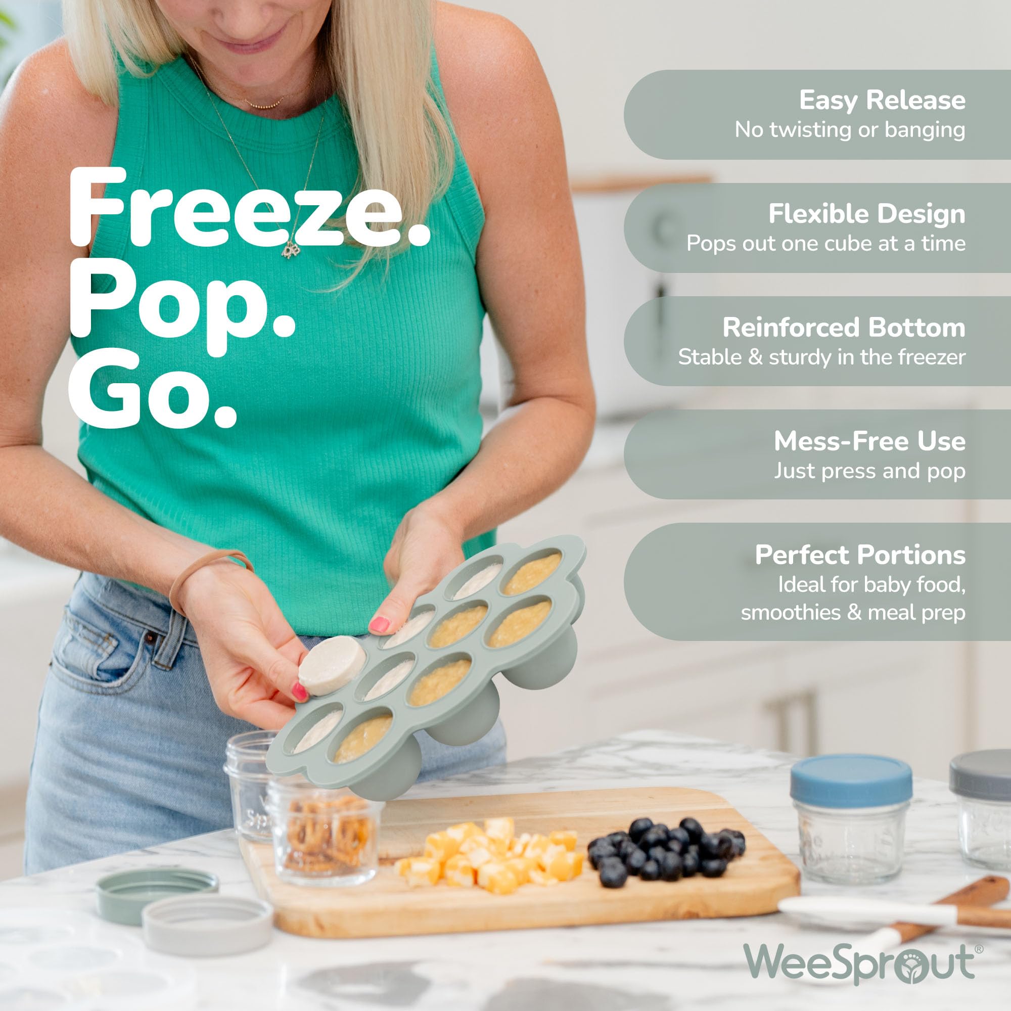 WeeSprout Silicone Freezer Tray with Clip on Lid Perfect Food Storage Container for Homemade Baby Food, Vegetable, Fruit Purees, and Breast Milk (Bright Yellow, Ten 1.5 Ounce Sections)