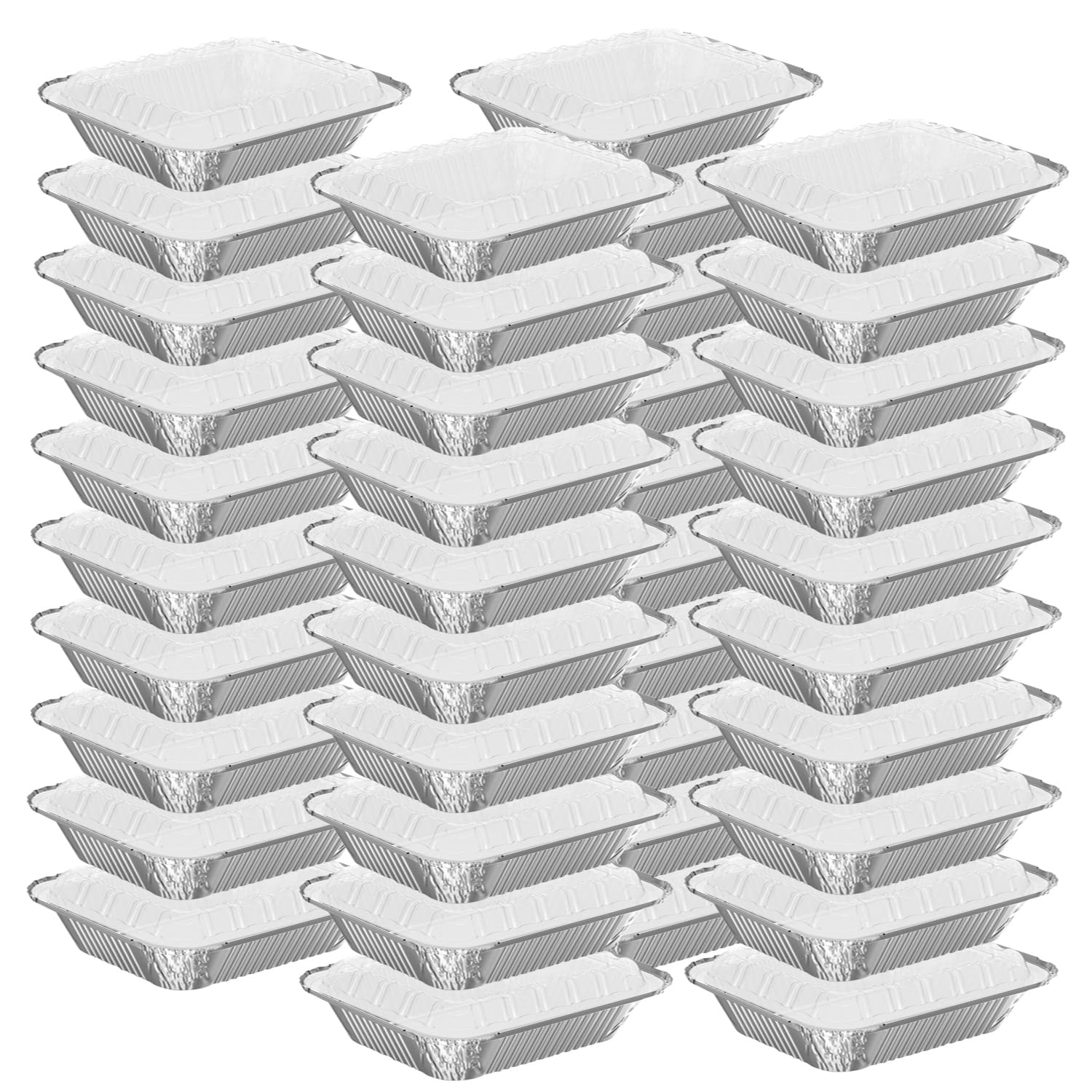 WANBAO 8.3"x6.2" 2.25LB Disposable Tin Foil Pans with Plastic Lids, 50 PACK