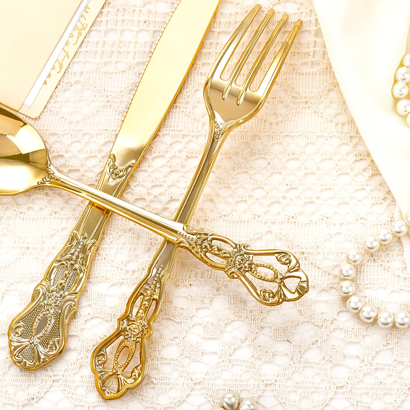 Joyido 200PCS Gold Silverware Disposable Elegant for Dinner Party Wedding