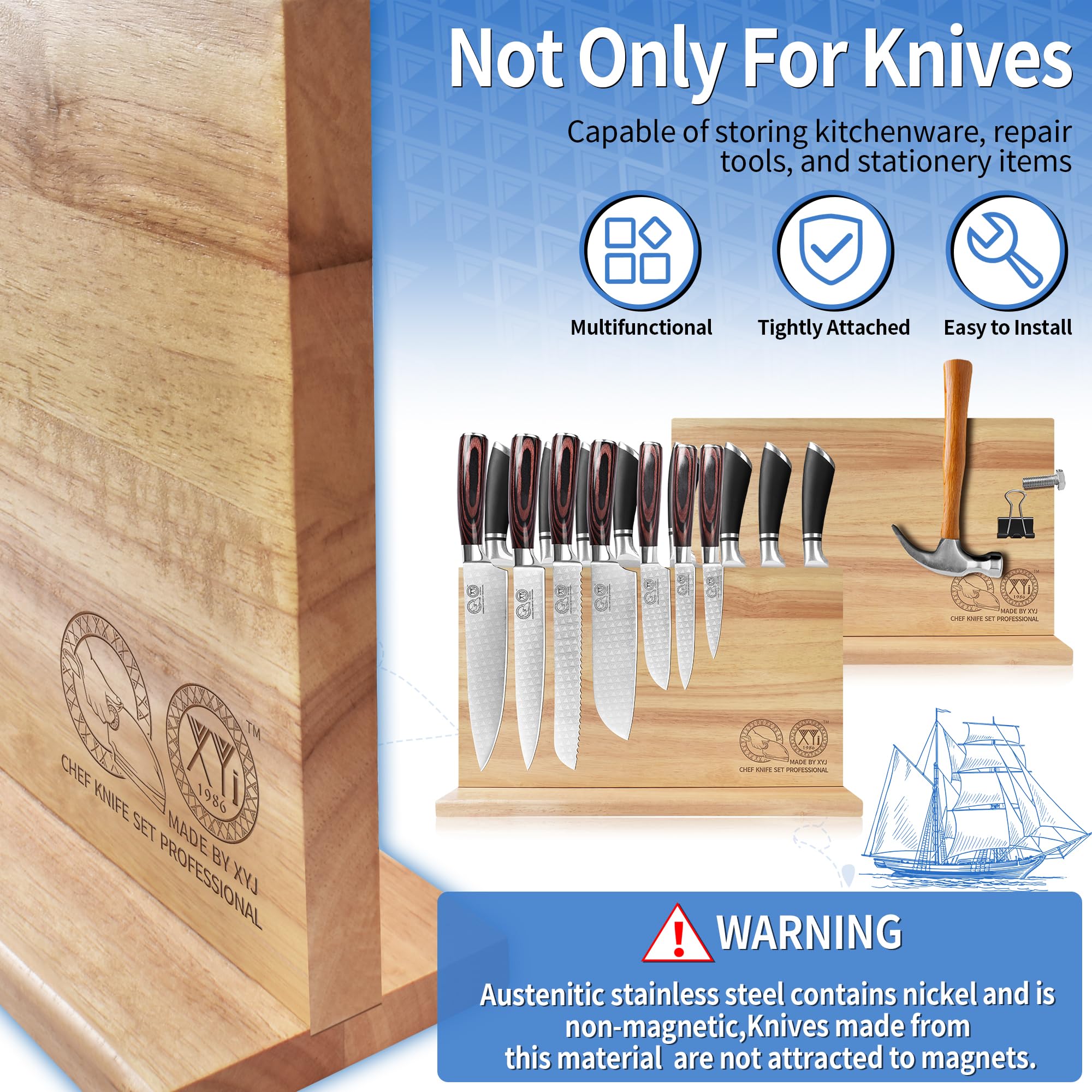 XYJ Magnetic Knife Block, Double-Sided Knife Holder with Strong Magnets