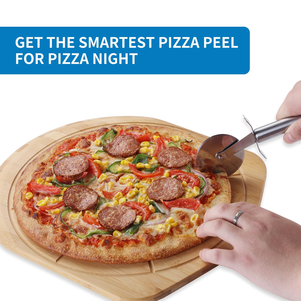 Fiery Chef 16" Bamboo Pizza Peel with 8 Slice Grooves, 23.6" x 16"
