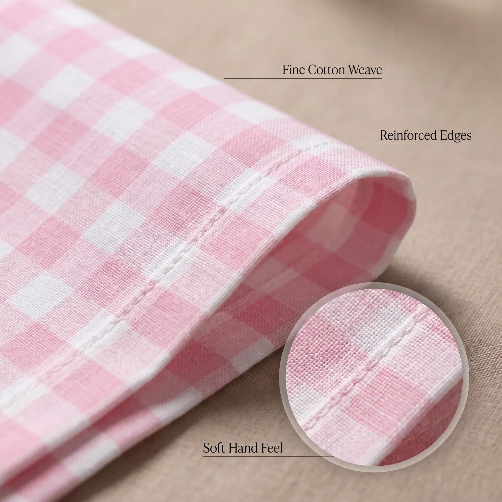 Urban Villa Cloth Napkins 100% Cotton Dinner Napkins Set of 12(20"x20") Highly Absorbent Washable Durable Reusable Napkins Ideal for Hotel Collection Lunch Restaurant Farmhouse Parties - Pink White