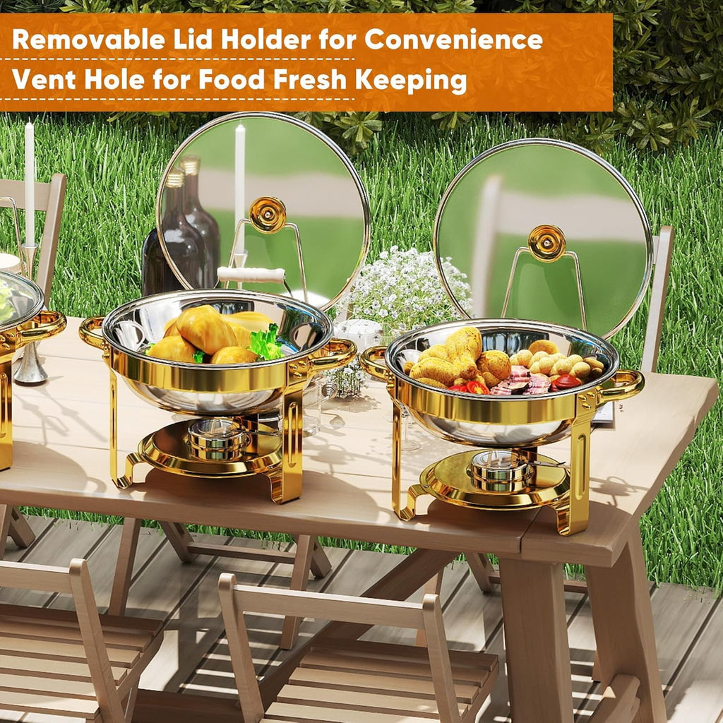 EffiQ-Rate 5QT Round Chafing Dishes for Buffet, Gold, 4 Pack