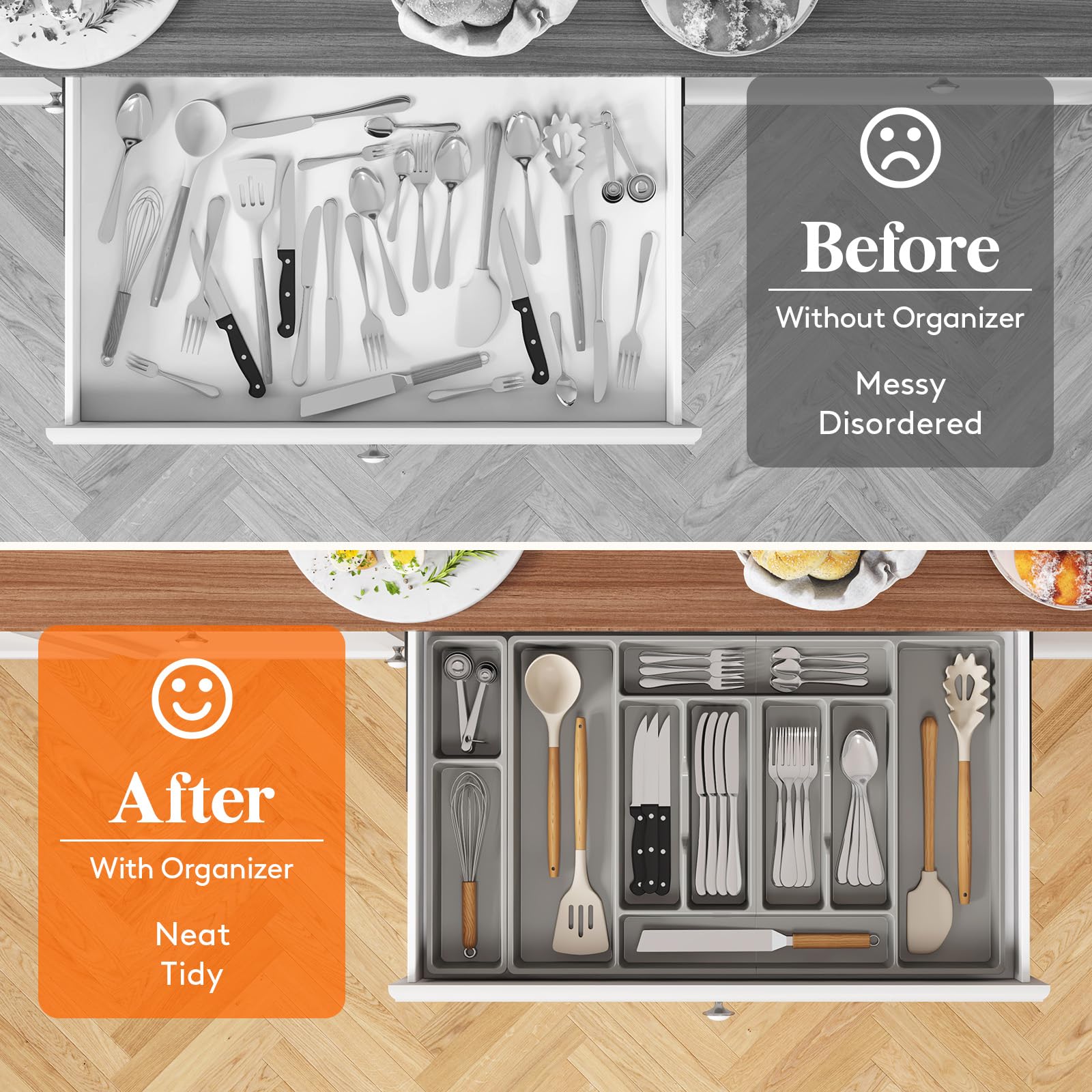 Lifewit Silverware Organizer, Plastic Kitchen Utensil Drawer Tray