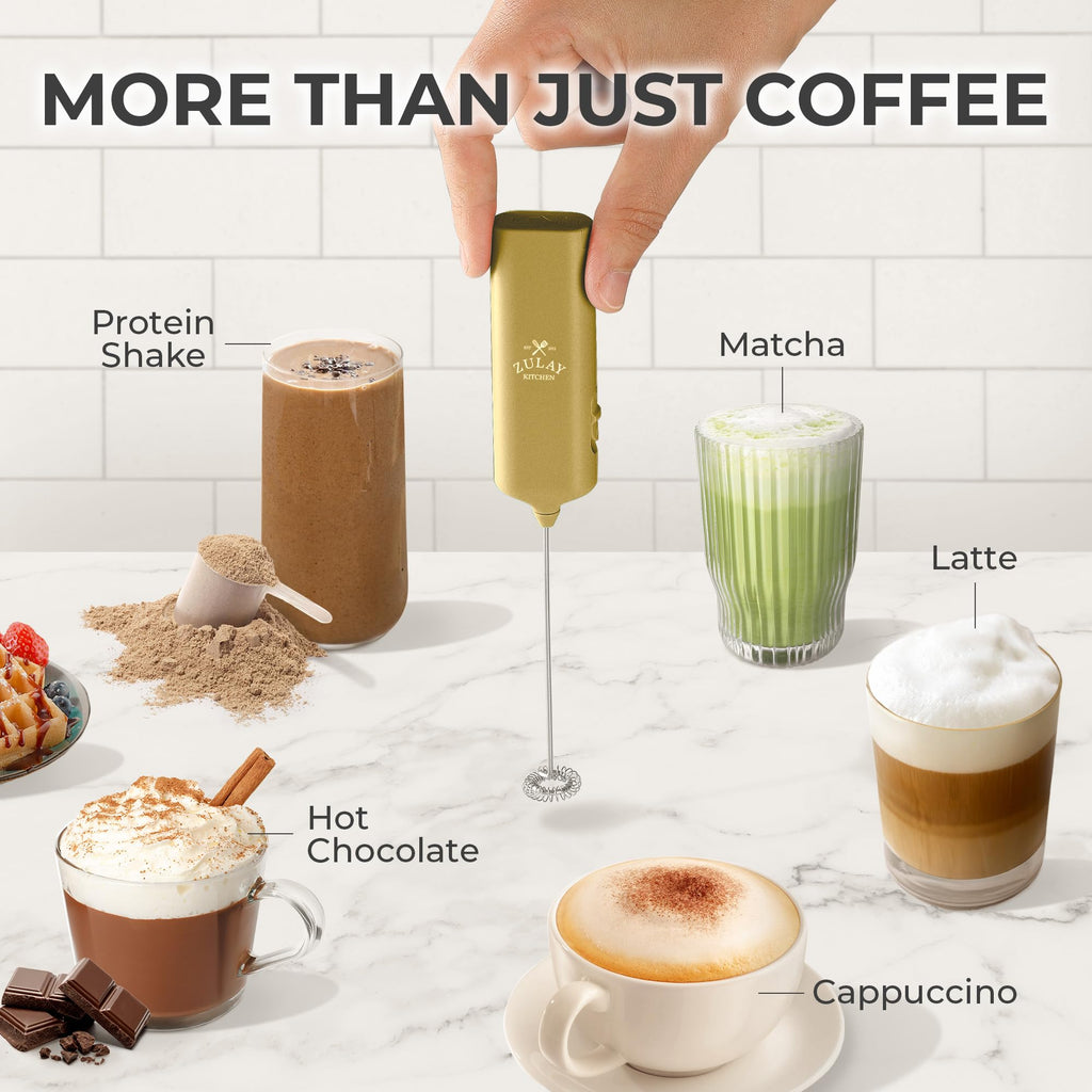 Mini & Mighty Milk Frother Wand – Powerful Handheld Coffee Frother, Battery Operated Drink Mixer – Compact Pocket Size – Detachable Whisk for Latte, Cappuccino, Matcha, Hot Chocolate