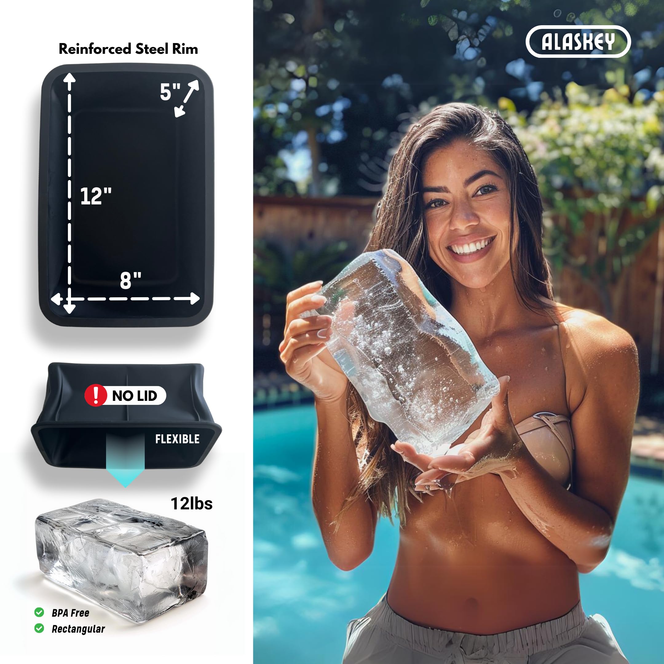 Alaskey® Giant Ice Block Mold 12 lbs (Single) | Create Perfect Reusable Ice Bricks | Professional Silicone Mold for Crafting Extra Large Ice Cubes, Ideal for Ice Baths, Coolers, Bartender Accessories