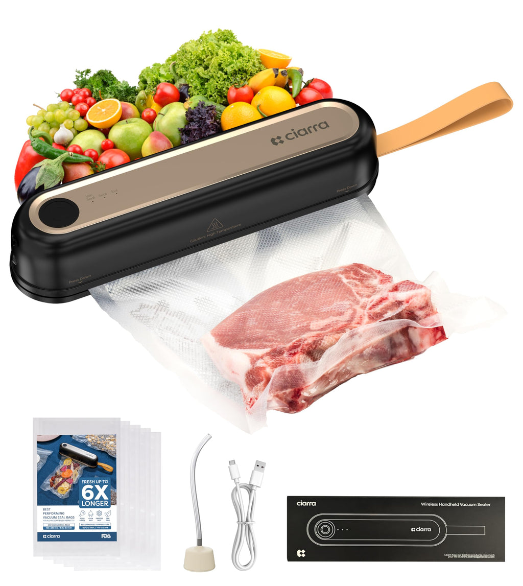 CIARRA Handheld Vacuum Sealer – Portable Food Preservation Machine with 3 Modes, Compact Automatic Sealing System for Dry & Wet Foods (Vacuum Sealer + 5 Pcs Vacuum Seal Bags)