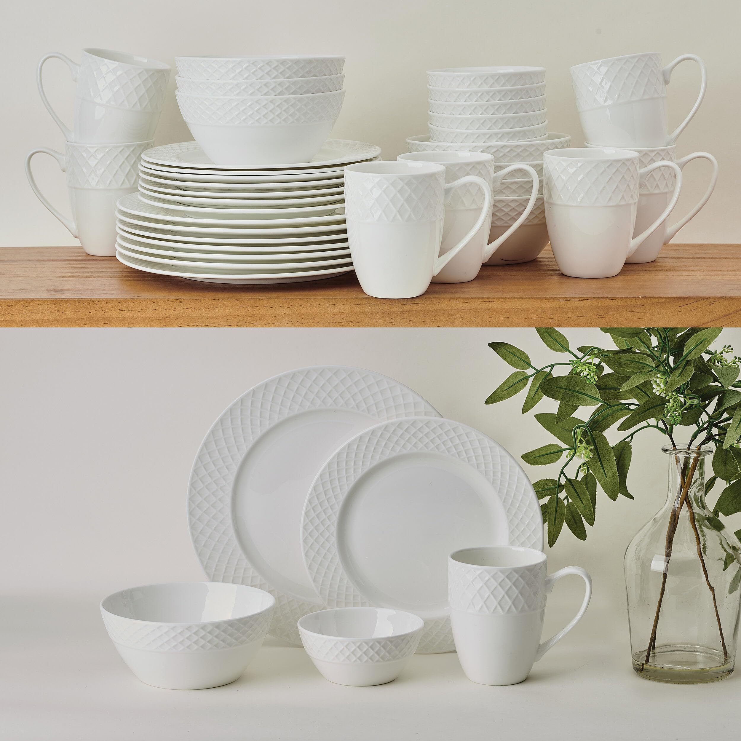Mikasa Trellis Bone China Lightweight Chip Resistant 40 Piece Dinnerware Set, Service for 8