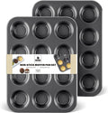 HONGBAKE Muffin Pan for Baking, Nonstick Cupcake Tin 12 Cup, 2 Pack Cup Cake Tray, Premium Cheesecake Pans, Dishwasher Safe - Dark Grey