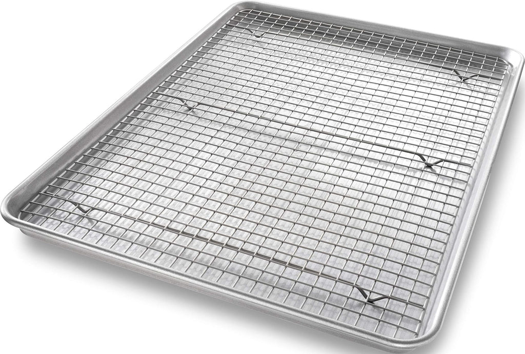 USA Pan Bakeware Quarter Sheet Baking Pan and Bakeable Nonstick Cooling Rack Set, Metal