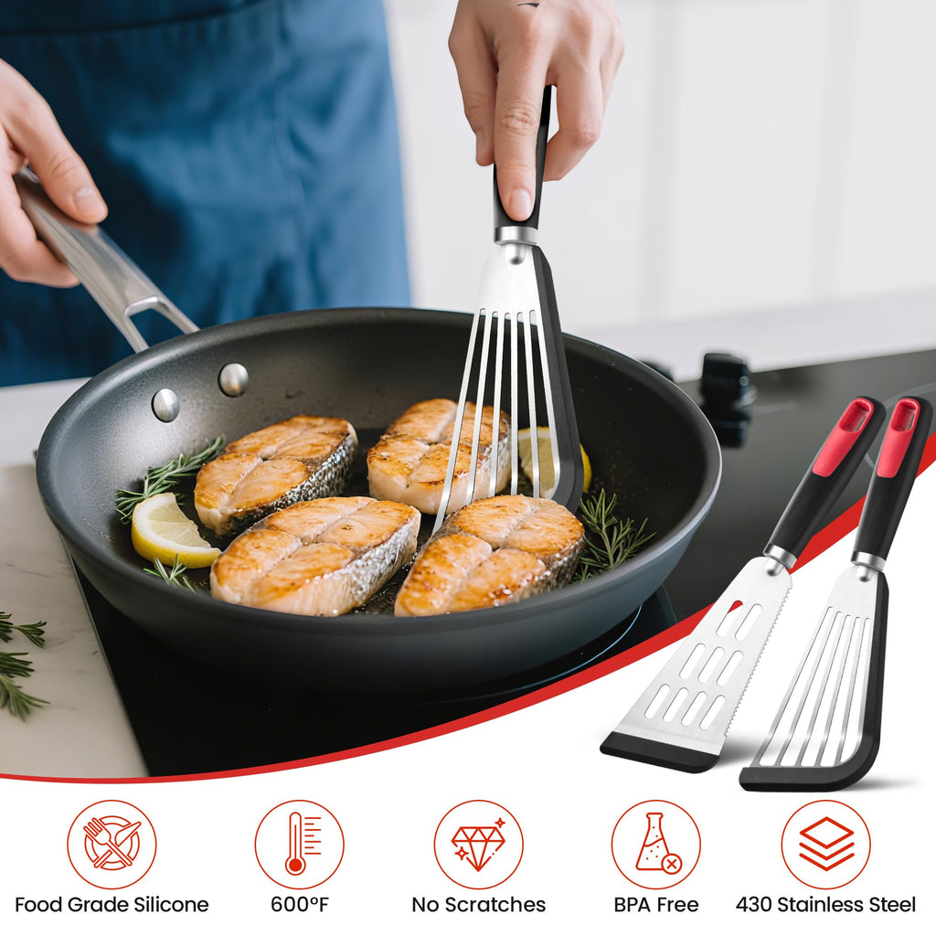 Fish Spatula Set of 2, 600ºF Heat Resistant Fish Spatula Silicone