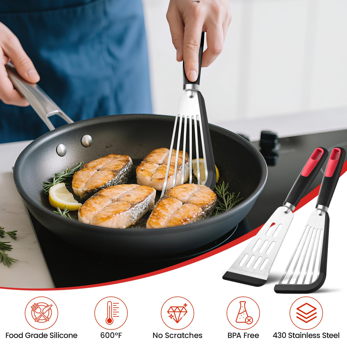 Fish Spatula Set of 2, 600ºF Heat Resistant Fish Spatula Silicone