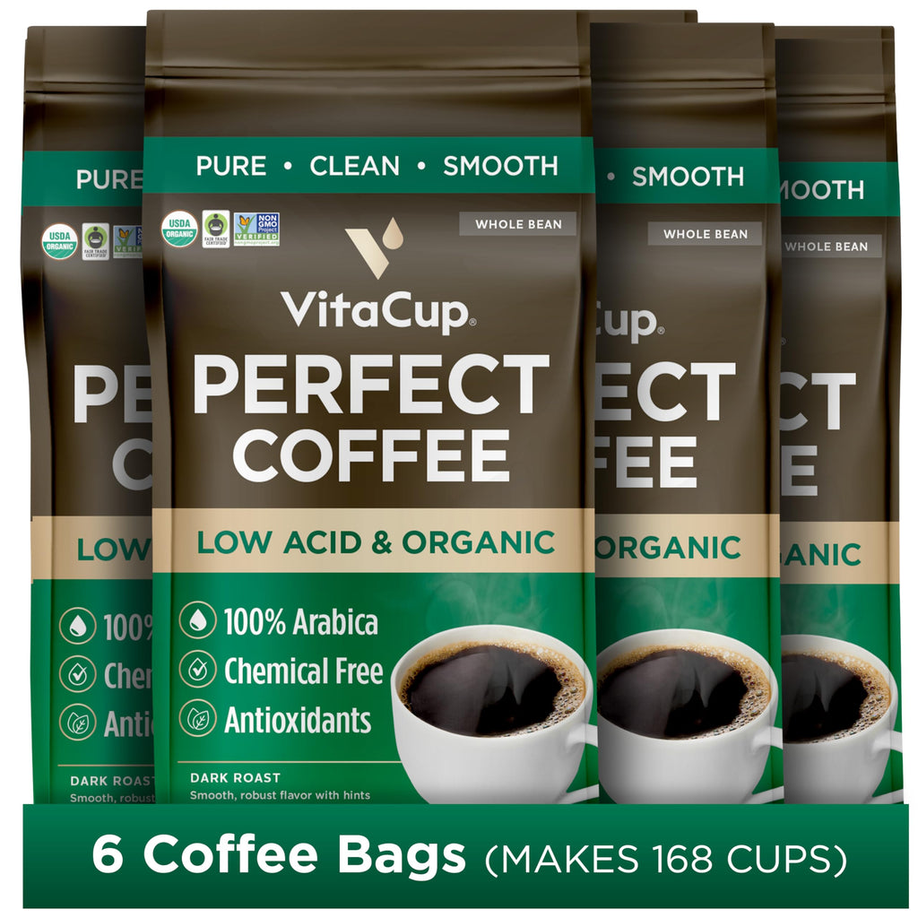 VitaCup Perfect Low Acid USDA Organic Coffee Beans, Fair Trade, 11oz