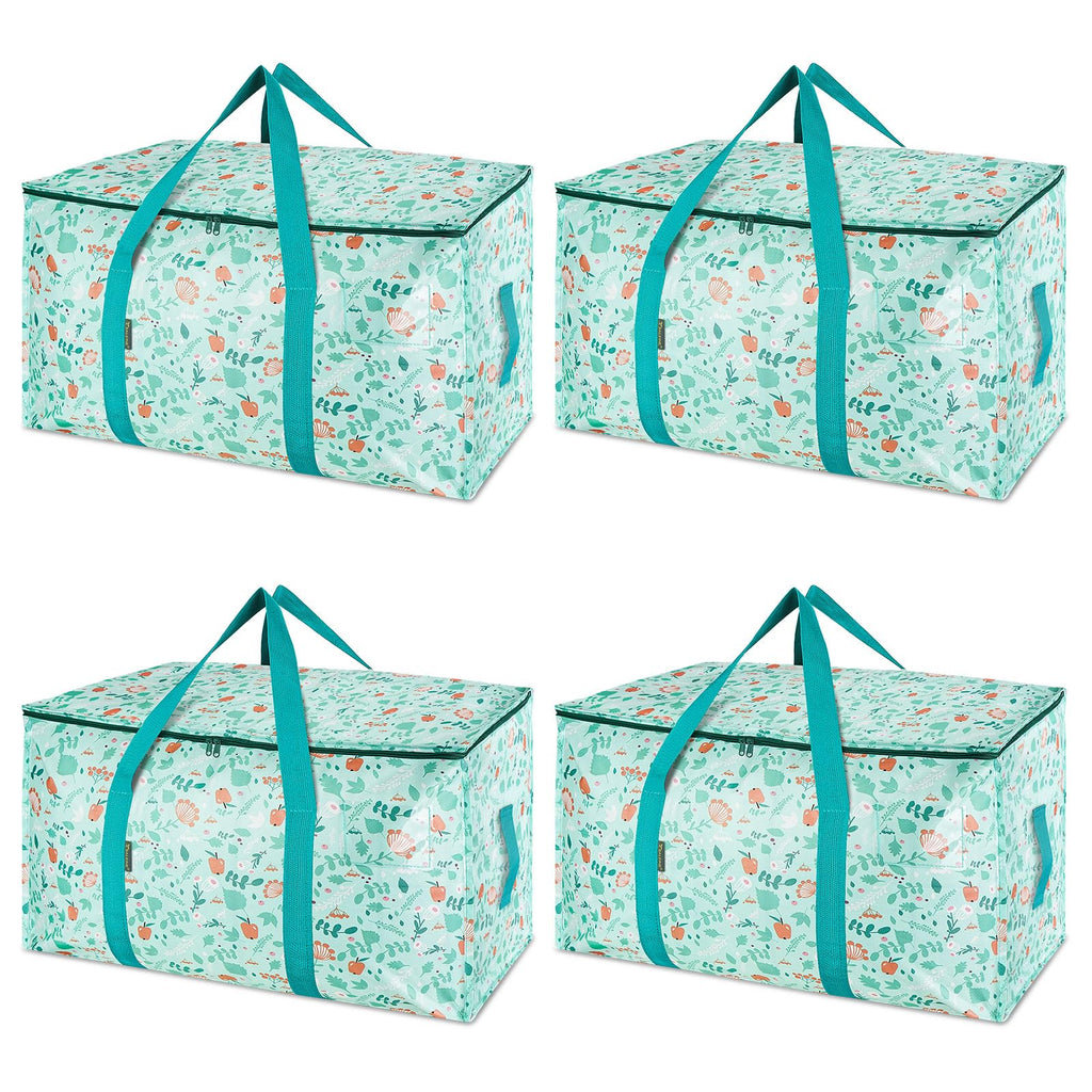 BALEINE 4-Pack Oversized Moving Bags with Reinforced Handles, Heavy-Duty Storage Tote Moving Supplies for Packaging, Camping (Blue w/Window, 4-Pack)