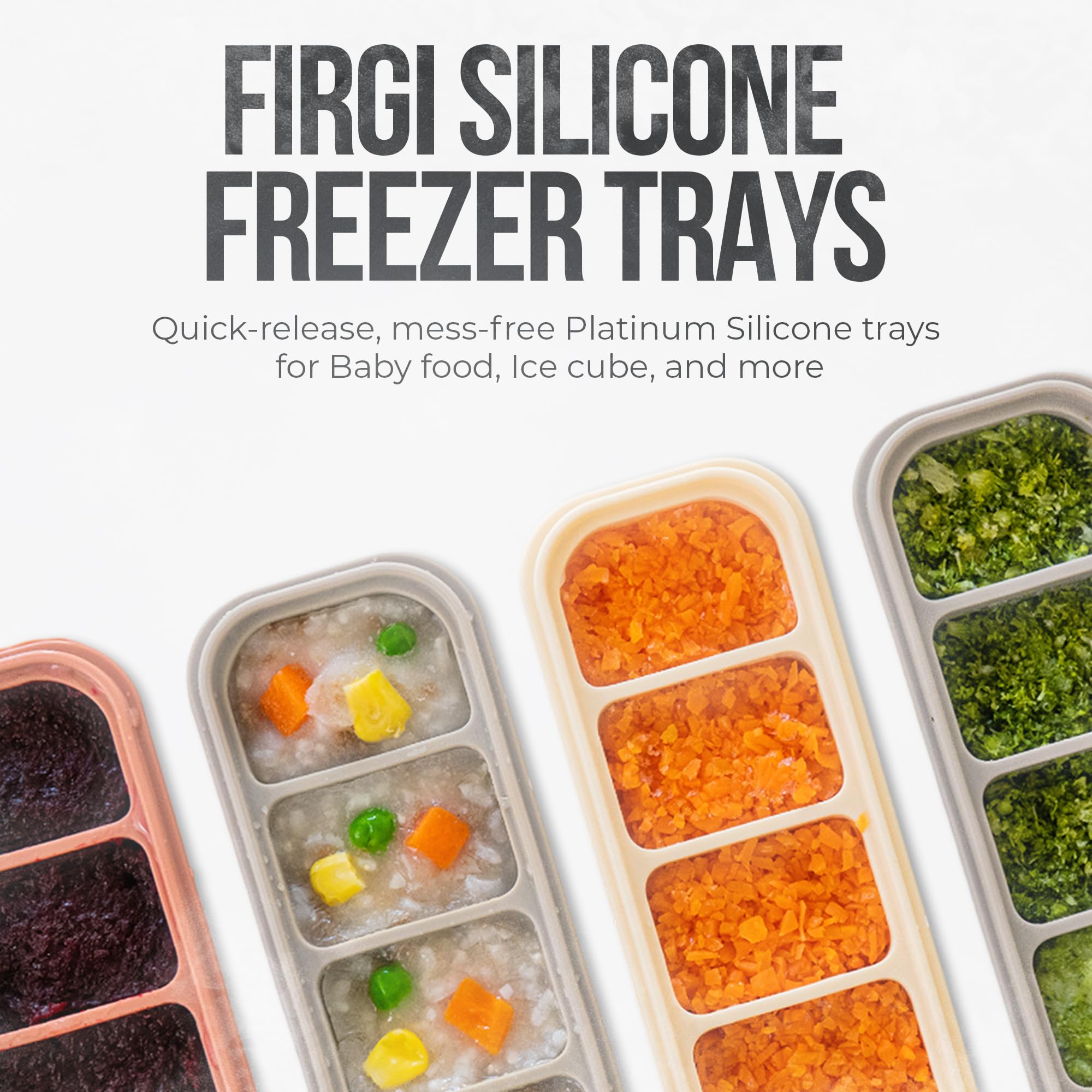 Firgi 1.7 oz/4 Sections Silicone Ice Cube Freezer Tray with Lid, 100% Food-Grade Platinum Silicone,Leak Resistance & Dishwasher Safe for Baby Food Prep,Breast Milk,Purees - Korean Made, Pastel Pink