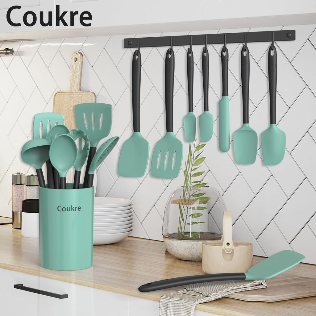 Coukre Silicone Kitchen Cooking Utensils Set, Heat Resistant, 14-Piece