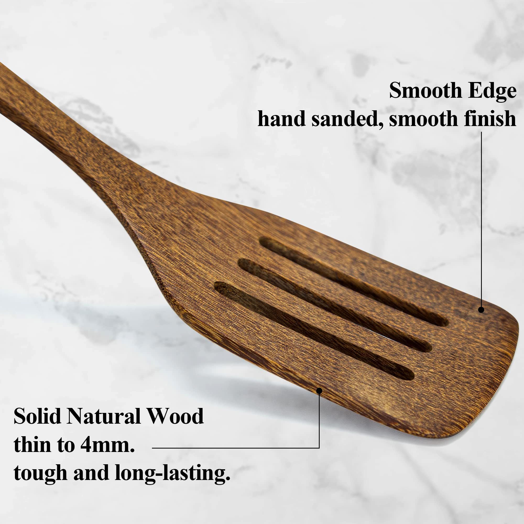 Wooden Spatula, Heat Resistant Cooking Wood Spatulas Spurtles for Non Stick Cookware Kitchen Use, Handmade Non Toxic Teak Wooden Cooking Utensil Spurtle Set for Cast Iron Baking Flipping, 4 Piece
