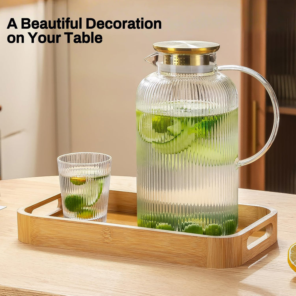 Buaic Glass Pitcher with Lid, 100 oz/ 3L Glass Water Pitcher