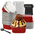 BAKINGPAK Baking Cups With Lids, 30PCS 10oz Square Mini Cake Pans With Lids Disposable Cupcake Containers Individual Cake Pans with Lids Mini Aluminum Pans with Lids for Christmas Party Birthday, Red