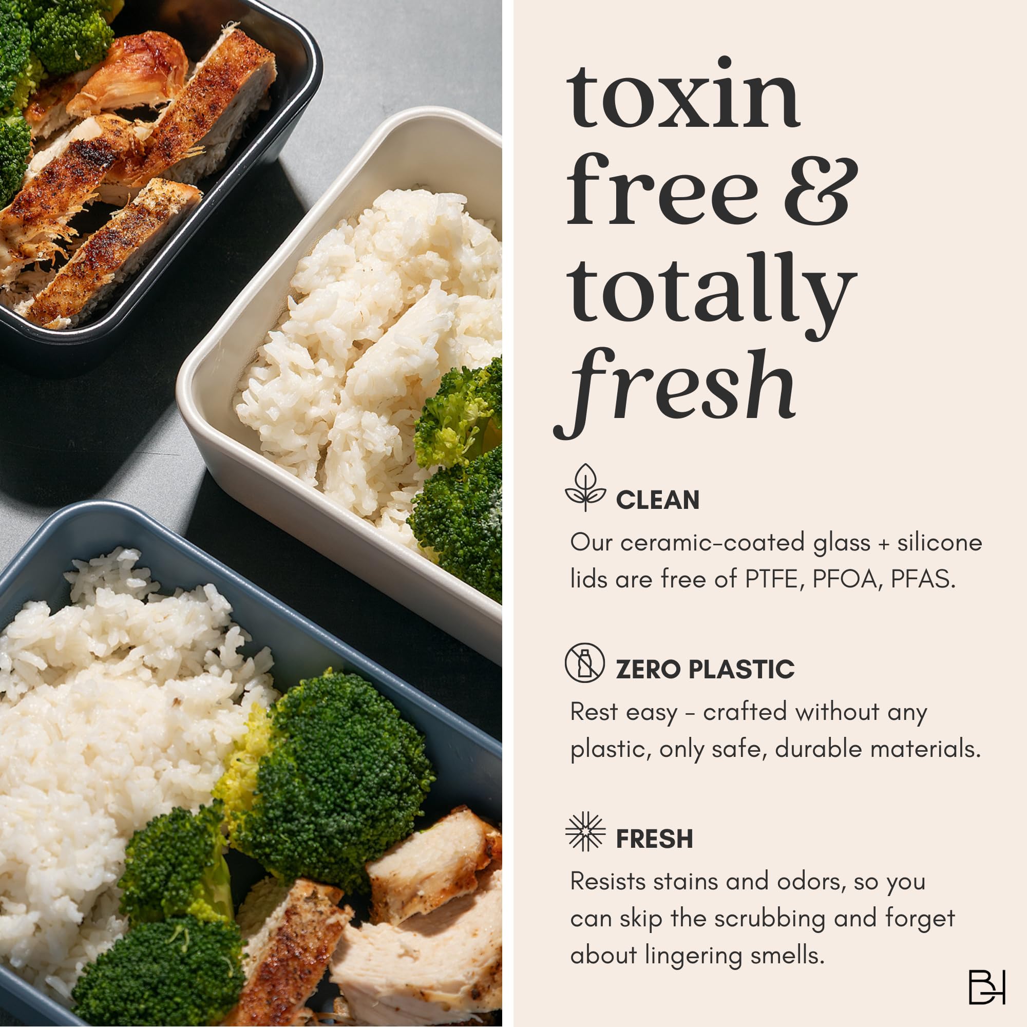 BRIVARA HOME 12-Piece Glass Meal Prep Containers Set with Lids (6 Containers + 6 Lids) | Microwave-Safe Airtight Seal, Oven-Safe Ceramic-Coated Glass | Zero Plastic, No PFAS/PFOA/BPA [Smoke]