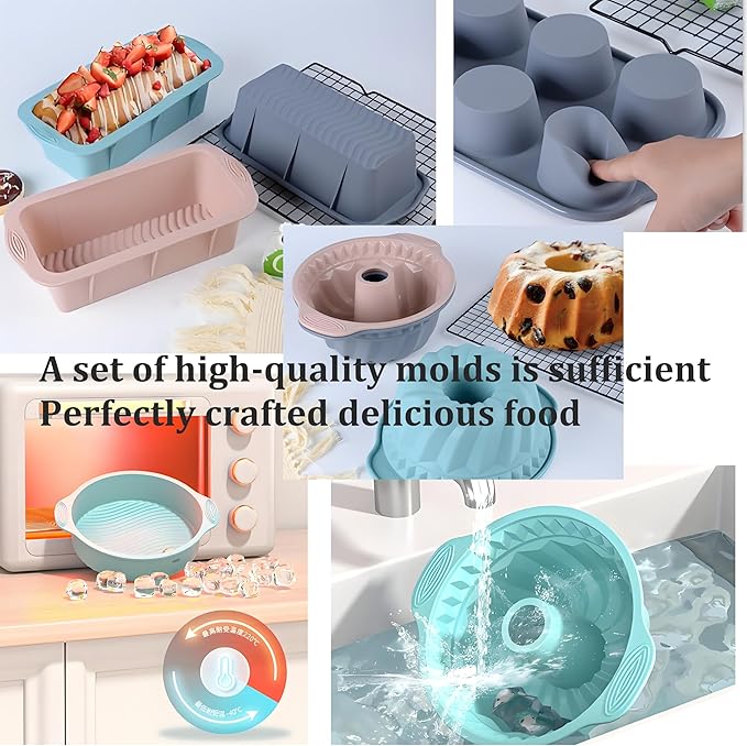 Thickened Silicone Bundt Cake Pan and Moldes Para Gelatinas, Heavy Duty Mousse Cake Rotundity Spiral Pattern Mold for Baking, BPA Free, Mint Green (Round: φ9in / 1 Pcs)