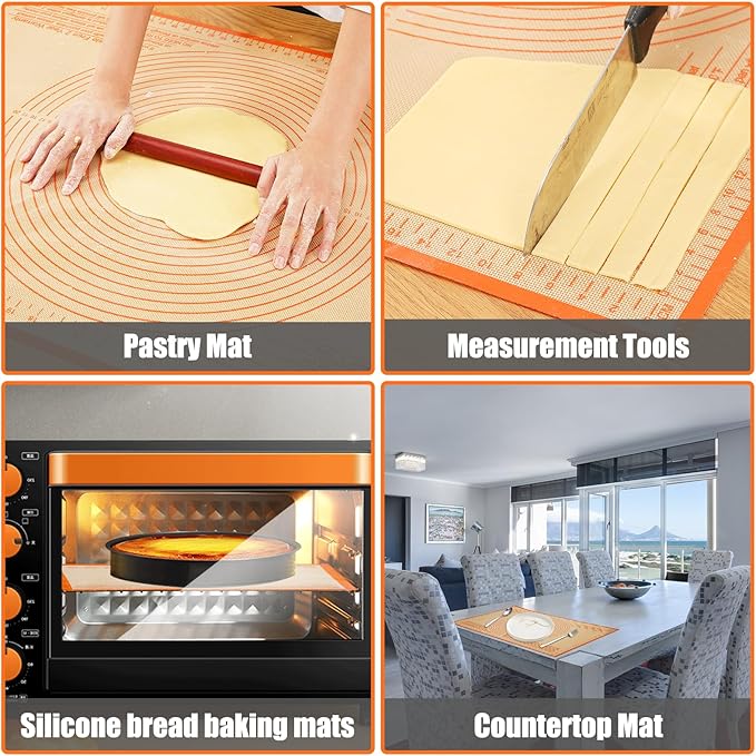 Silicone Pastry Mat 36x24 Inch - Nonstick Baking Mat Perfect for Dough, Pastry, Pie Crust, Fondant, Bread, Cookies, Pasta, Pizza