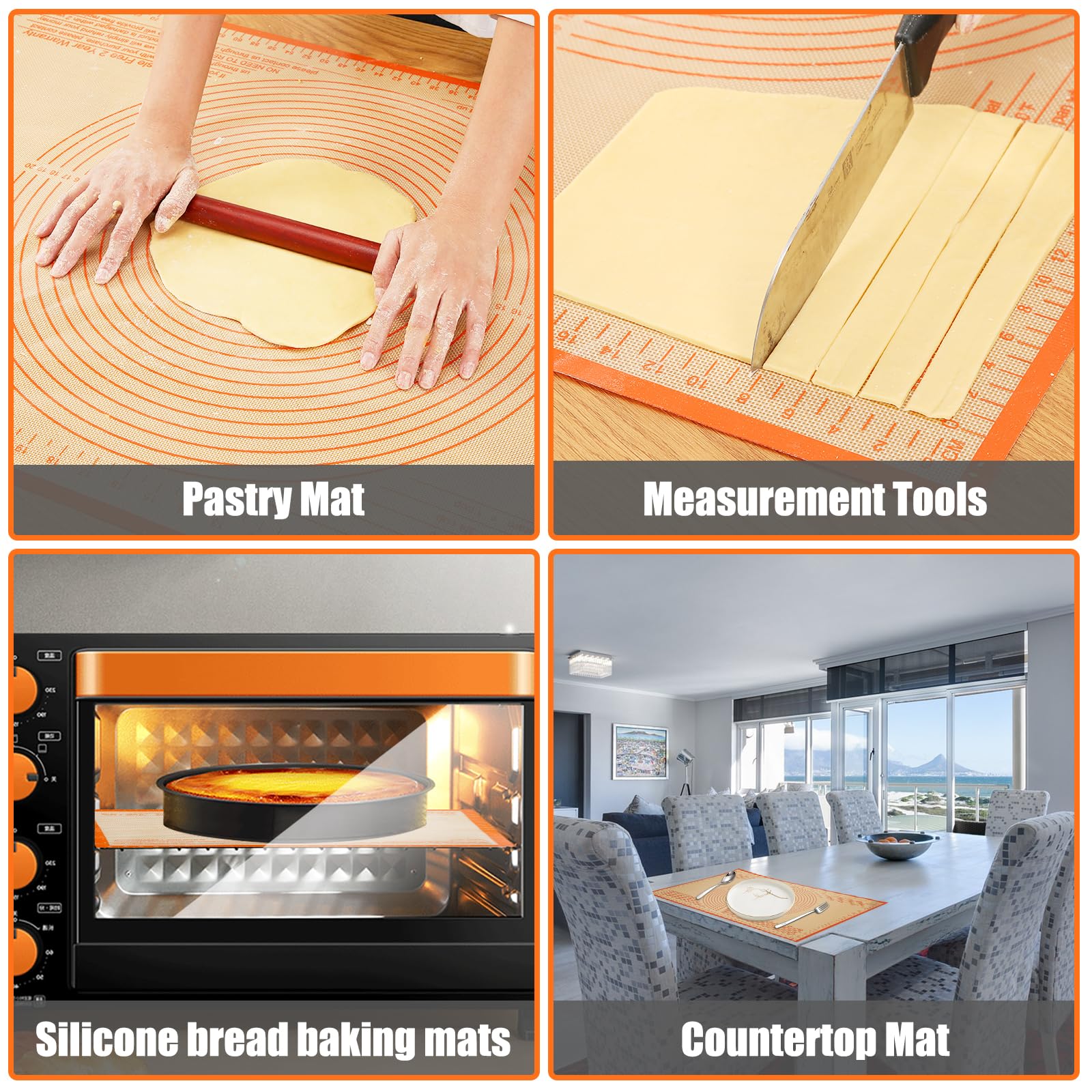 Silicone Pastry Mat 34x26 Inch Nonstick Baking Mat -Perfect for Doug, Pastry, Bread, Dough Rolling, Kneading Board, Pie Crust, Fondant, Pasta/Pizza, Kitchen Counter Mat