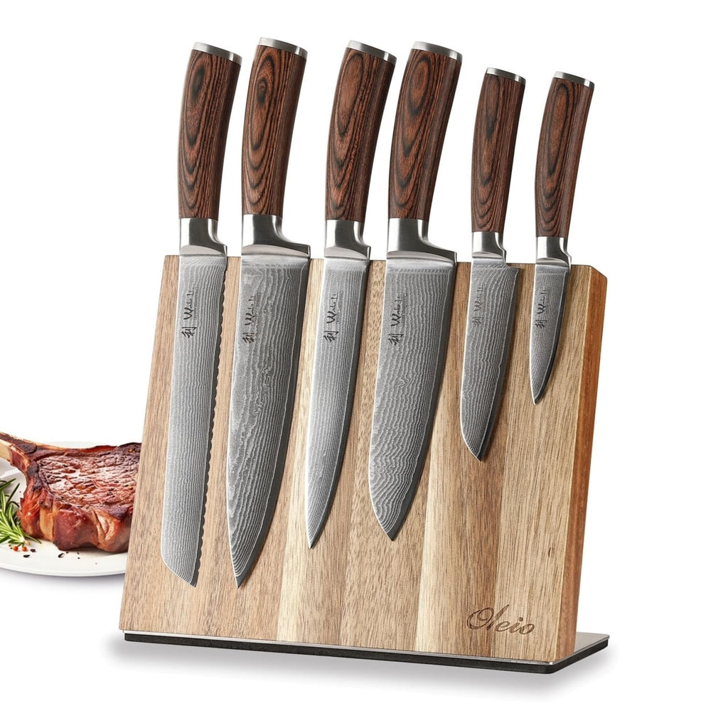 Wakoli Culinary Asia 4-Piece Asian Knife Set, VG10 Damascus, Magnetic Block