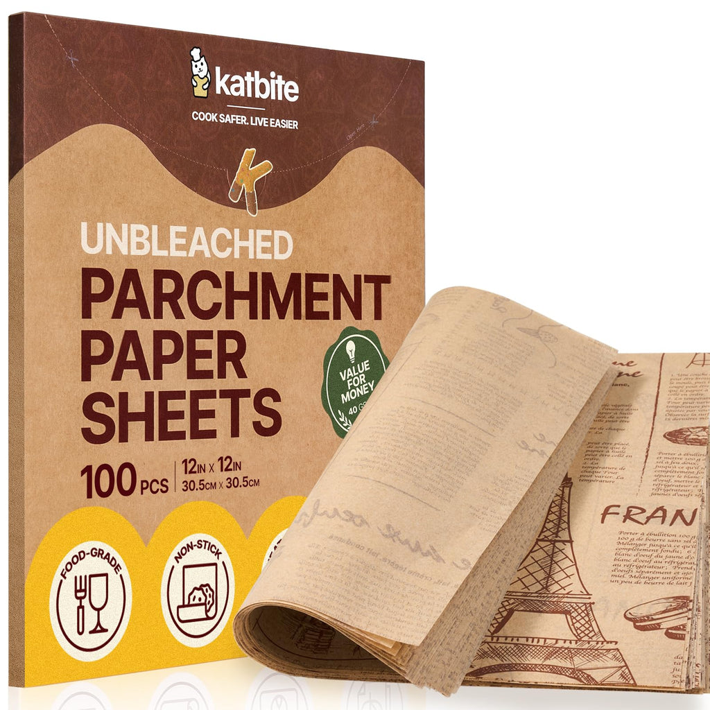 Katbite 8x8 Inch Parchment Paper Sheets 200 PCS, Unbleached and Nonstick