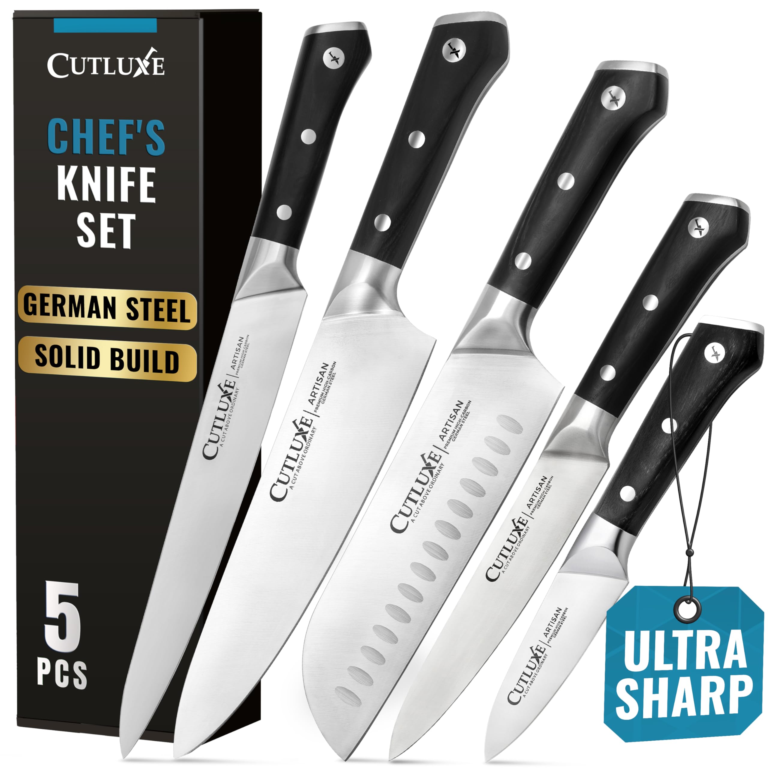 Cutluxe Kitchen Knives, 5-Piece Chef Knife Set – Razor Sharp German Steel