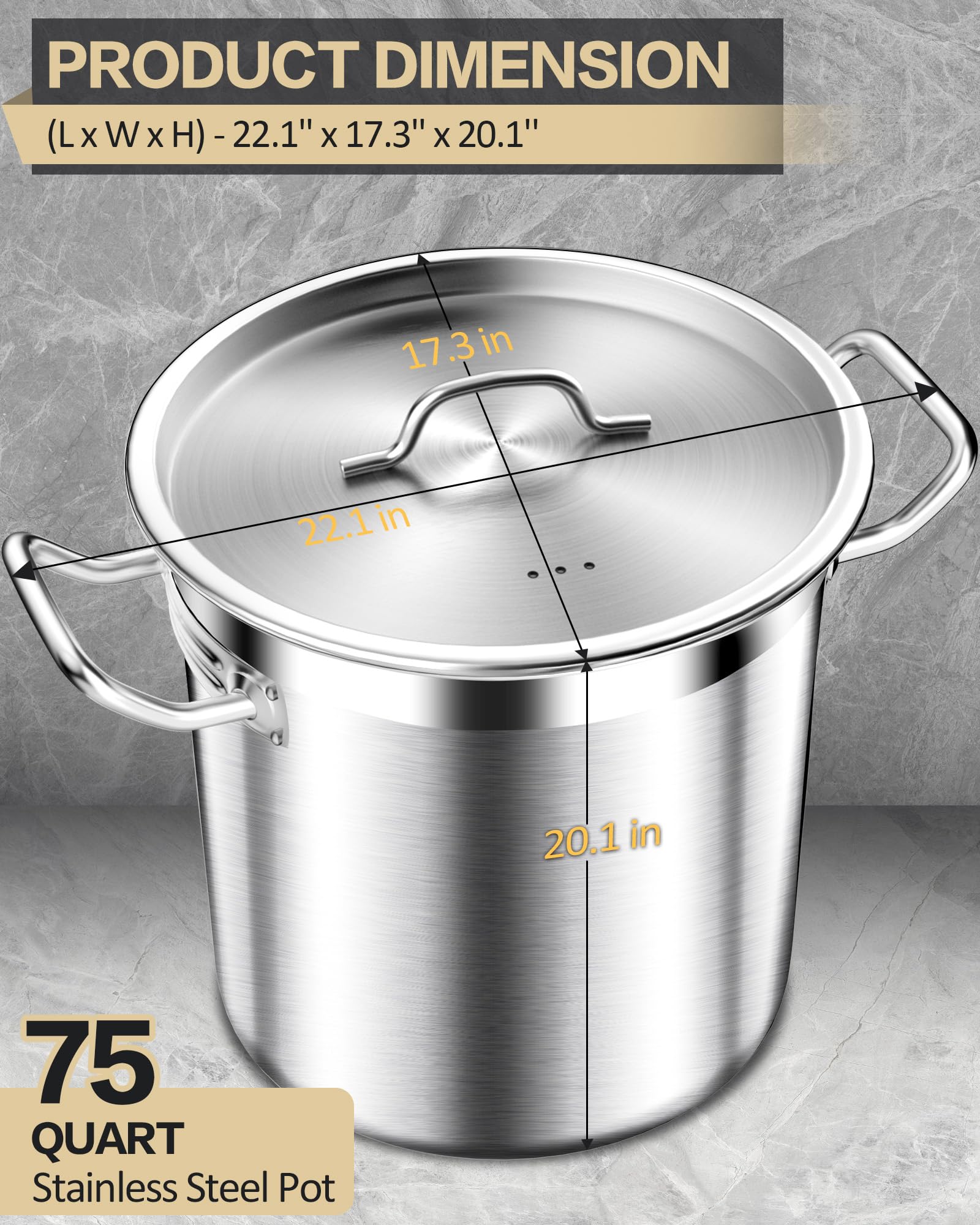 STOCKPOT 75 Quart Commercial Stock Pot with Lid – Restaurant-Grade Stainless Steel Soup Pot, Triple-Layer Even Heat Base, Steam Vent Lid, Induction Ready – Lobster Boils, Catering, Bulk Cooking