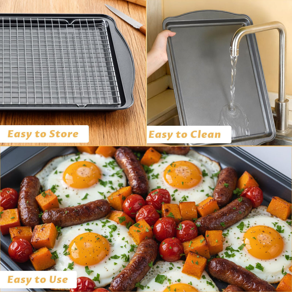 Gymdin Baking Sheet with Cooling Racks - 17'' x 11" x 0.5" Carbon Steel Cookie Sheets for Baking [2 Sheets + 2 Racks], Nonstick Baking Pans, Perfect for Baking, Roasting, and More