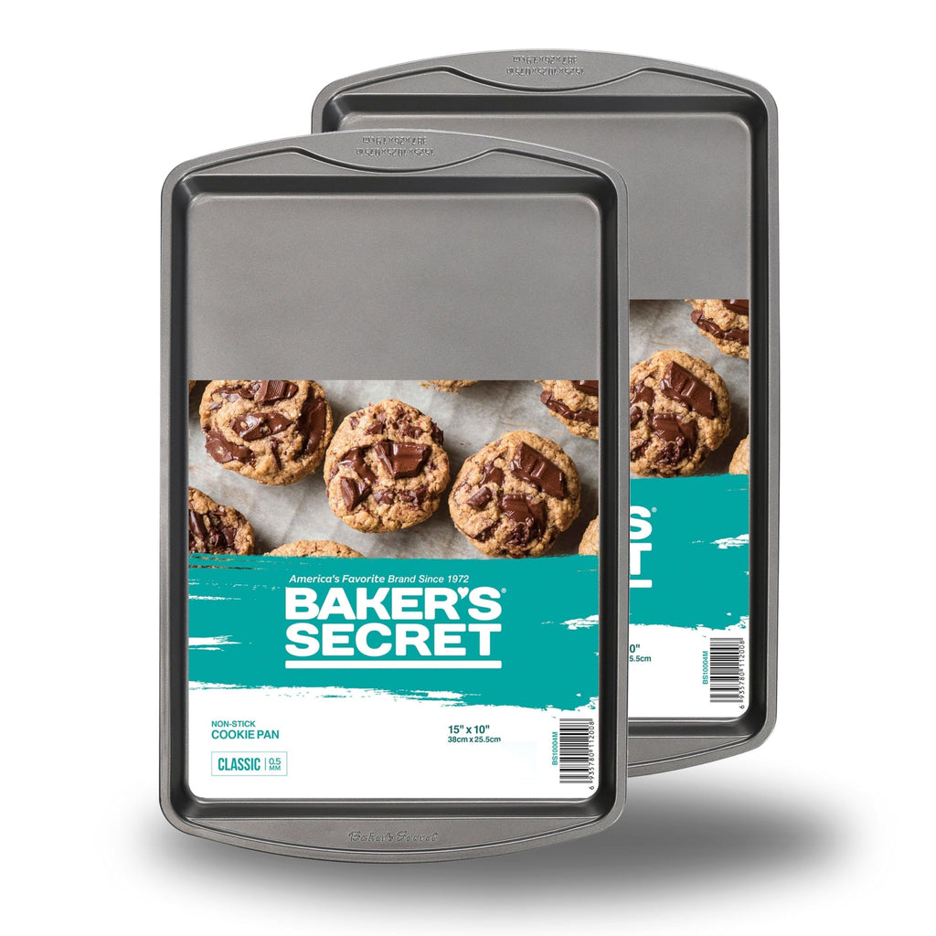 Baker's Secret Nonstick Cookie Sheets 15in baking area, Baking Trays for Oven Premium Food-Grade Coating, Non-stick Cookie Sheets, Baking Accessories - The Classic Collection (2x Medium 15" x 11")